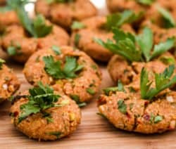 Turkish Style Vegetarian Lentil Meatballs Served on a Wooden Tra