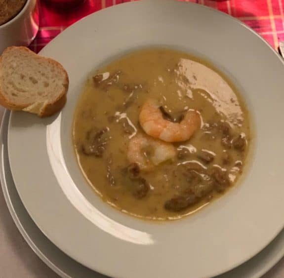 Kartoffelsuppe Pfifferlinge Garnelen