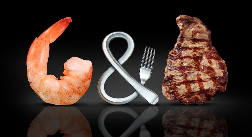 Surf and Turf - aus Rindersteak und Hummerschwanz, Garnelen oder anderen Meeresfrüchten und Fischen