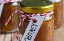 Onion pineapple chutney on rustic wood