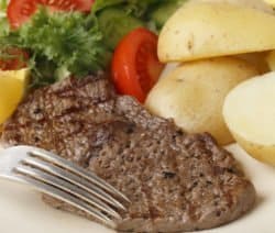 Minute steak meal closeup with fork